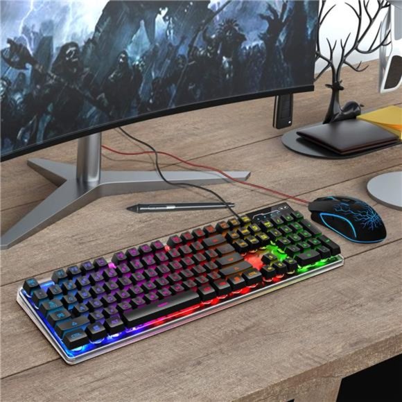 Gaming Keyboard and Mouse Combo, K1 LED Rainbow Backlit Keyboard with 104 Key - Picture 2 of 7